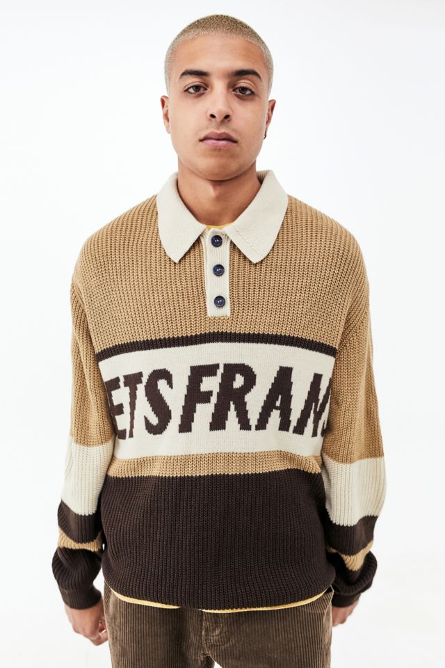 iets frans... Brown & Ecru Long Sleeve Knit Polo Shirt | Urban ...