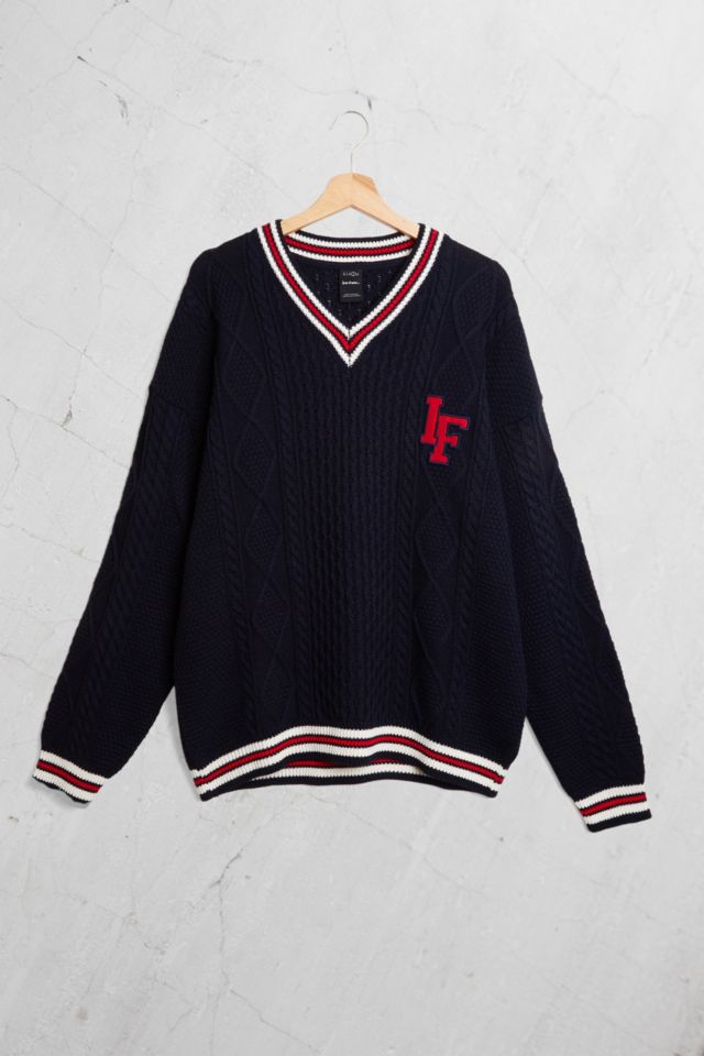 Cable knit hotsell varsity sweater