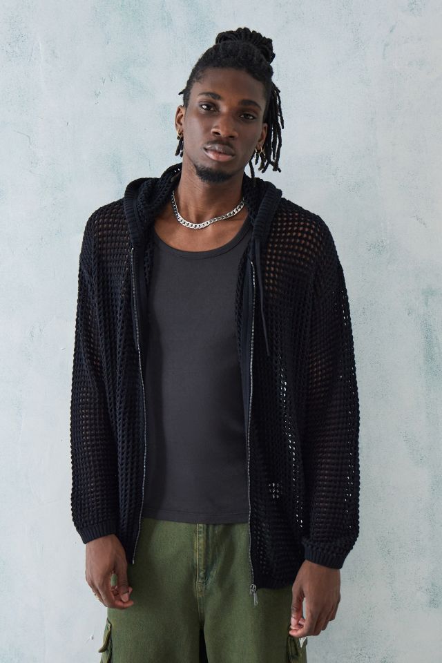 BDG Black Mesh Zip-Through Hoodie | Urban Outfitters UK