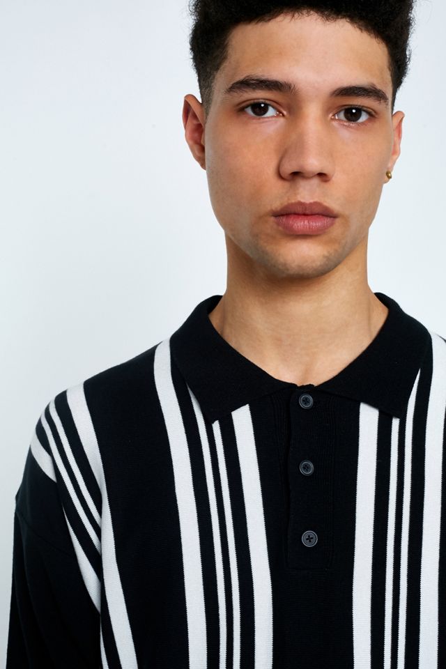 Loom Vertical Stripe Long-Sleeve Polo Shirt #1