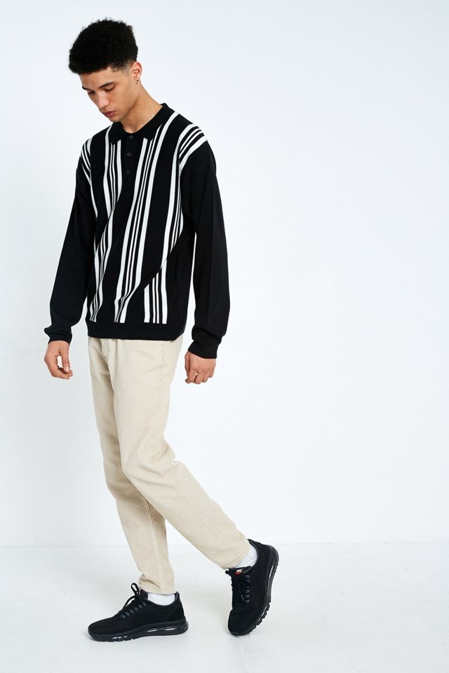 Loom Vertical Stripe Long-Sleeve Polo Shirt #4
