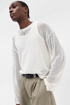 BDG White Mesh Long Sleeve Top