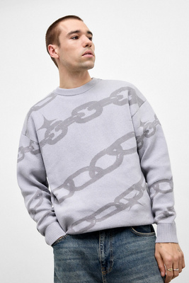 BDG Grey Chain Jumper - Grey L at Urban Outfitters