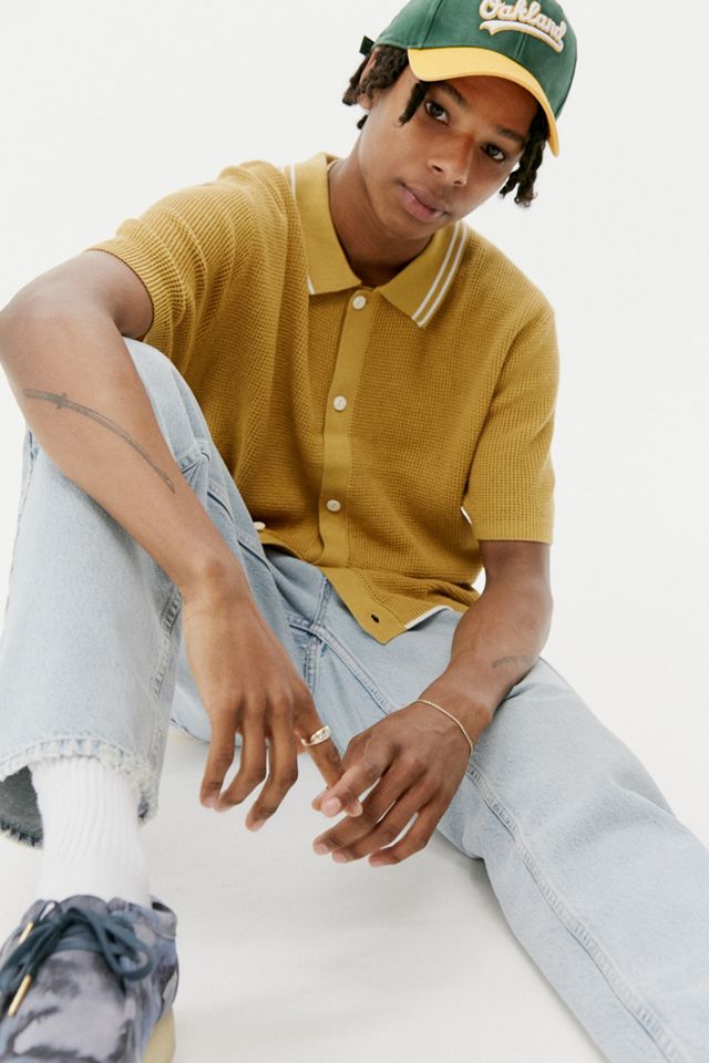 Standard Cloth Mustard Waffle Knit Polo Shirt