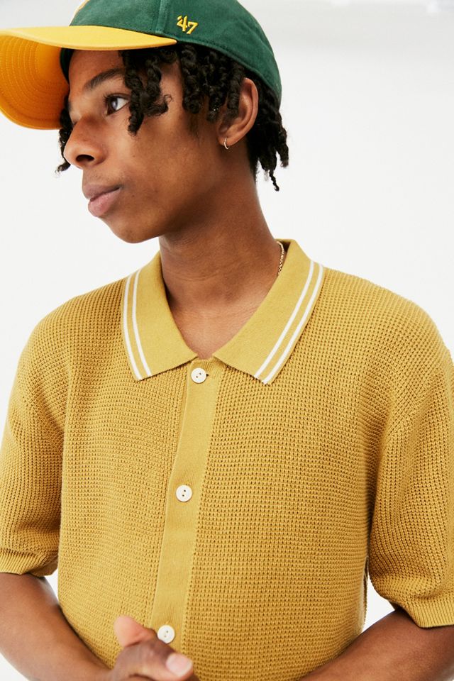 Standard Cloth Mustard Waffle Knit Polo Shirt #1