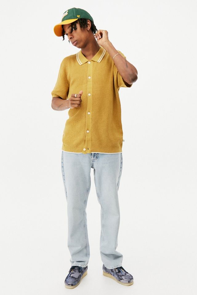 Standard Cloth Mustard Waffle Knit Polo Shirt #3