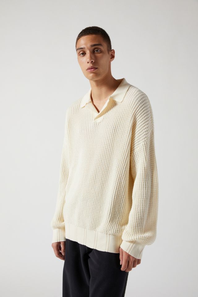 Standard Cloth Ecru Waffle Knit Polo Sweater | Urban Outfitters UK