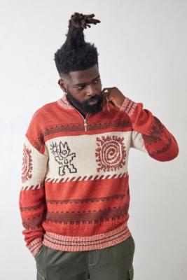 UO Nomad Swirl Mock Neck Jumper - Orange XXL at Urban Outfitters