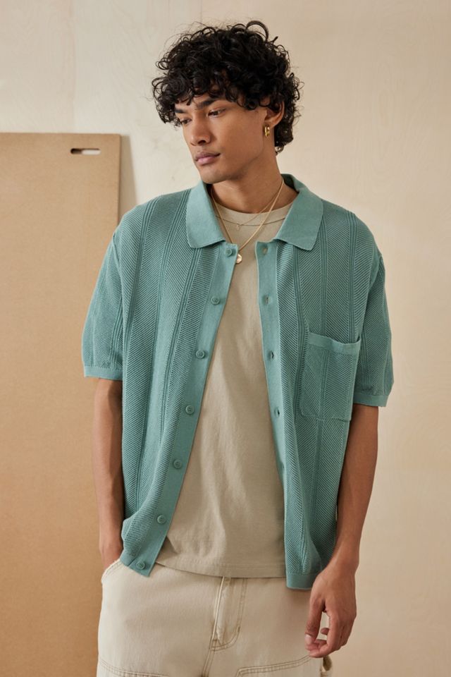 Camicia Lavorata a Maglia BDG Verde Acqua Manica Corta #4