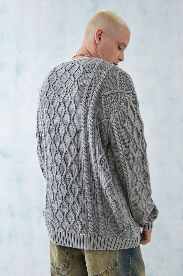 BDG Acid Wash Grey Cable Knit Jumper #3