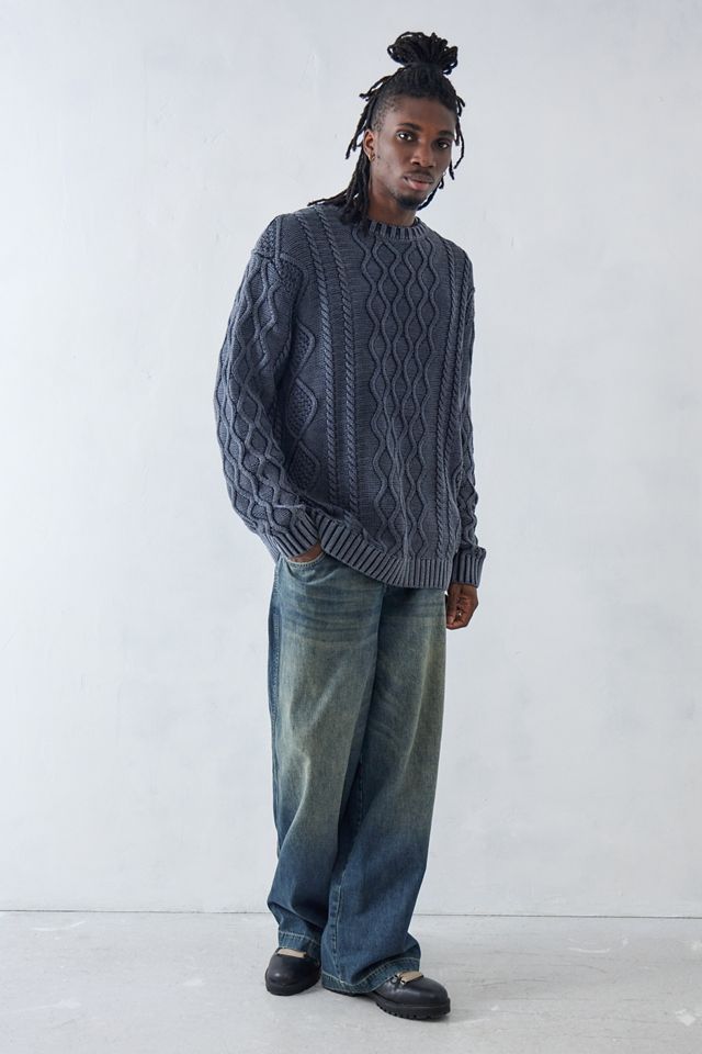Pull en maille torsadée noir délavé BDG #1