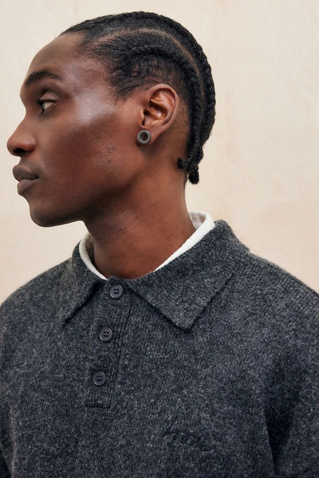 Loom Black Knitted Polo Jumper #1