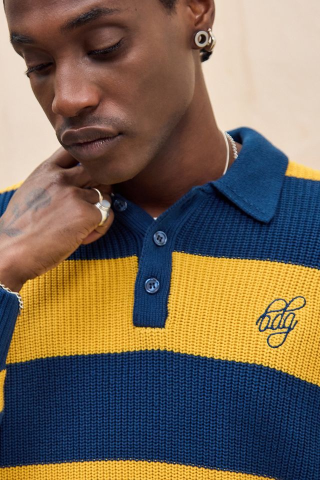 BDG Navy & Yellow Striped Knit Rugby Shirt #1