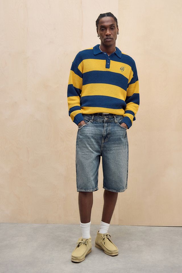 BDG Navy & Yellow Striped Knit Rugby Shirt #2