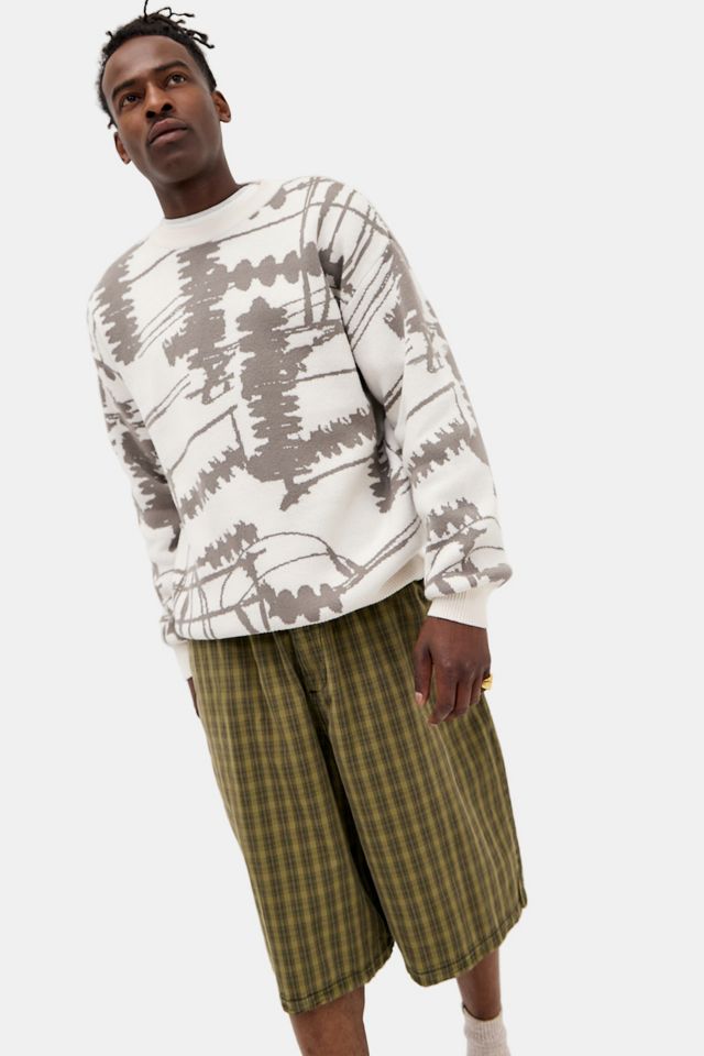 UO Ecru Gemusterter Pullover mit Rundhalsausschnitt #1