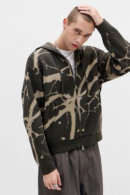 UO Sweat à capuche en maille marron à glissière