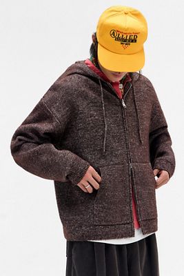 Loom Burgundy Zip-Through Knit Hoodie