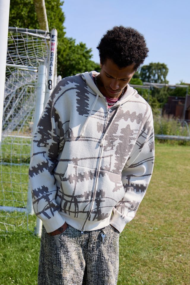 UO Ecru Screw Pattern Knit Hoodie #1