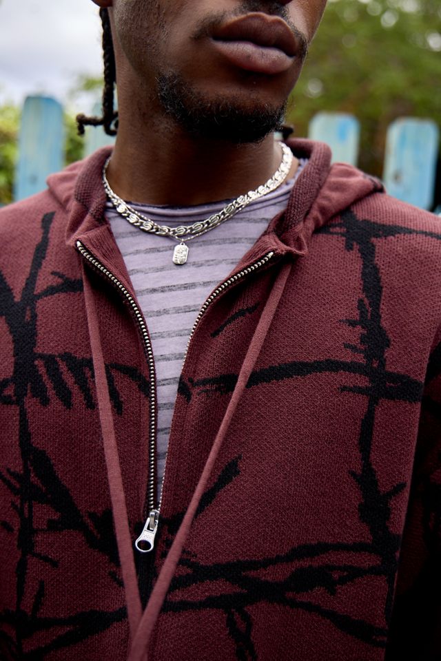 Sudadera con Capucha UO Negra y Burdeos con Gráfico de Espinas #2