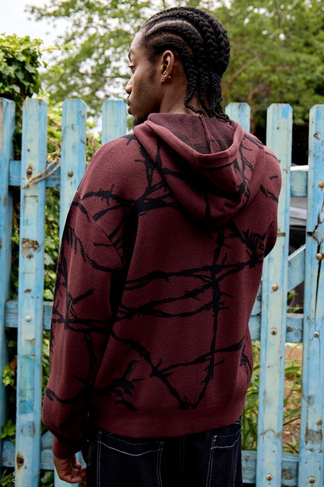 Sudadera con Capucha UO Negra y Burdeos con Gráfico de Espinas #3