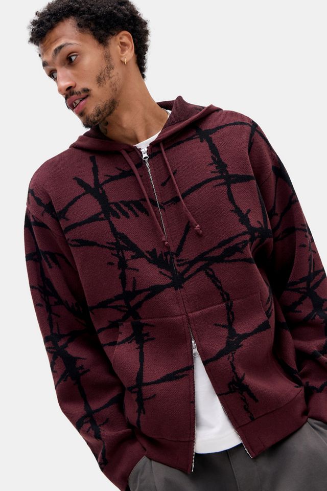 Sudadera con Capucha UO Negra y Burdeos con Gráfico de Espinas #4