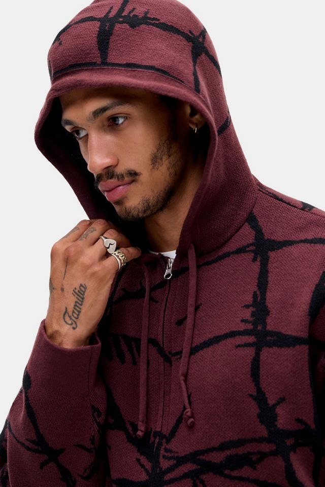 Sudadera con Capucha UO Negra y Burdeos con Gráfico de Espinas #5