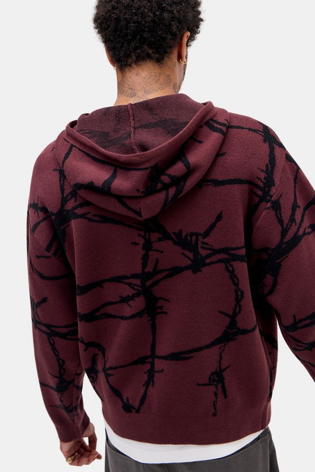 Sudadera con Capucha UO Negra y Burdeos con Gráfico de Espinas #7