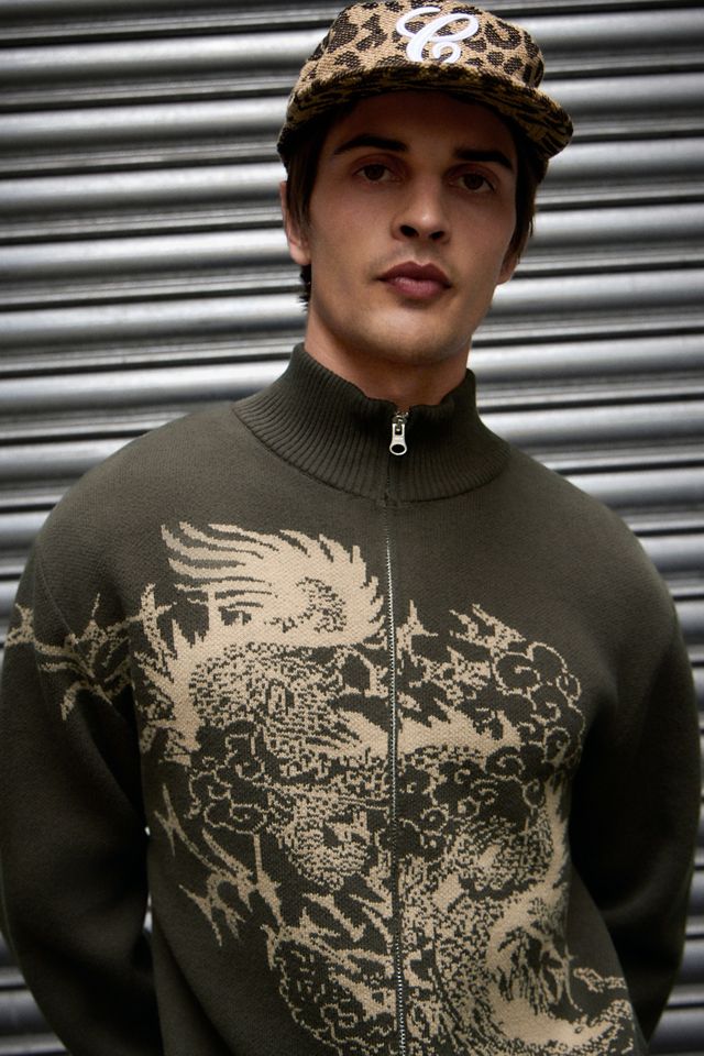 Archivis Dragon Zip-Through Knit Hoodie #1