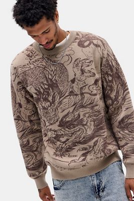 Archivis Taupefarbener Pullover mit Drachenmuster