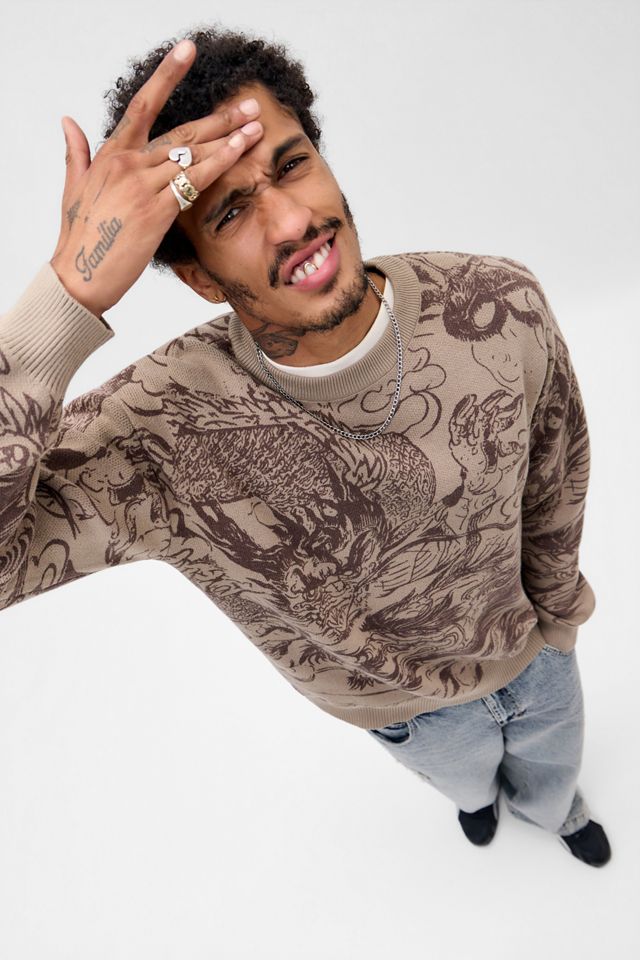 Archivis Taupefarbener Pullover mit Drachenmuster #1
