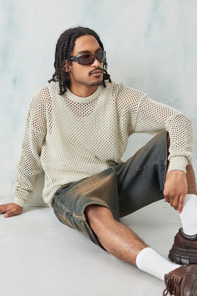 BDG Ecru Long Sleeve Mesh Jumper #1