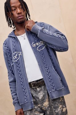 Ed Hardy UO Exclusive Washed Blue Zip-Through Knit Hoodie