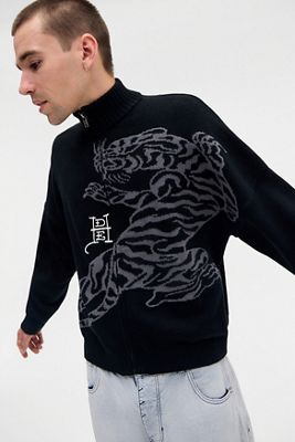 Ed Hardy UO Exclusive Black Tiger Knit Track Top
