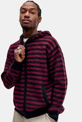 Archivis Felpa con Cappuccio a Righe Nere e Bordeaux in Maglia