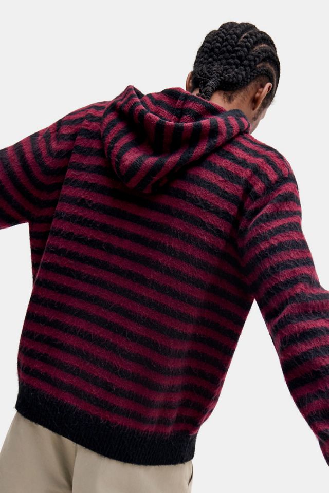 Archivis Sweat à capuche en maille rayé noir et bordeaux #3