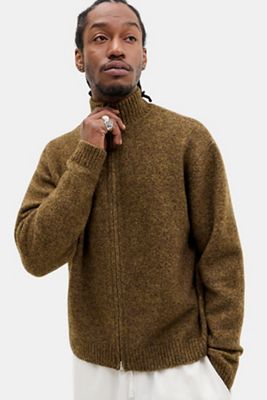 Cardigan tricoté marron à fermeture éclair Loom