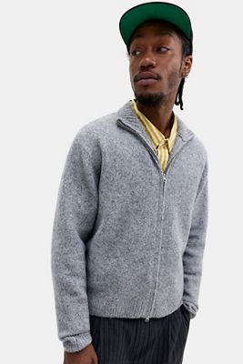 Cardigan Grigio Tinta Unita con Zip Loom