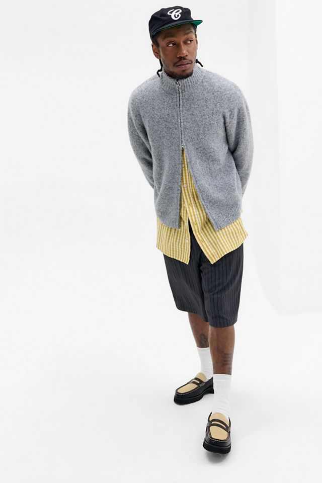 Loom Graue Schlichte Zip-Durchgehende Strickjacke #1