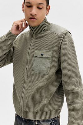 Cardigan en tricot côtelé à panneaux BDG