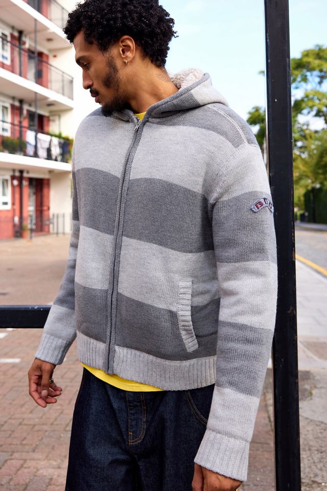 Sudadera con Capucha BDG Gris de Borreguillo a Rayas con Cremallera #1