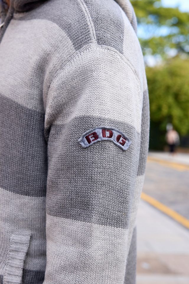 Sudadera con Capucha BDG Gris de Borreguillo a Rayas con Cremallera #2
