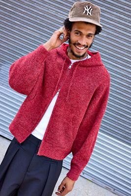 Felpa con Cappuccio in Maglia con Zip Loom