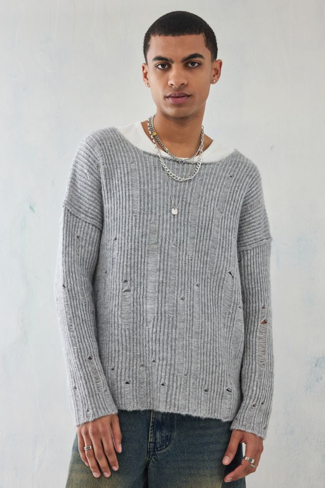 BDG Grey Laddered Knit Jumper Urban Outfitters UK