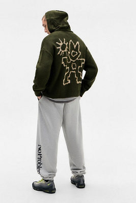 Ayker Khaki Icon Zip-Through Knit Hoodie - Green XL at Urban Outfitters