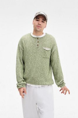 Pull Henley vert en maille Ayker