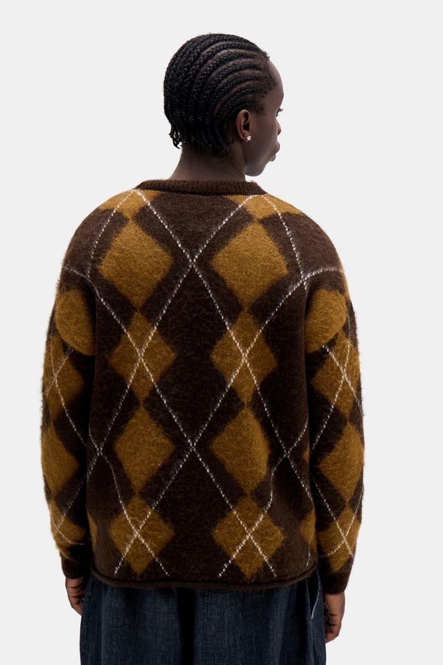 Pull en tricot brossé à motif argyle brun Loom #2
