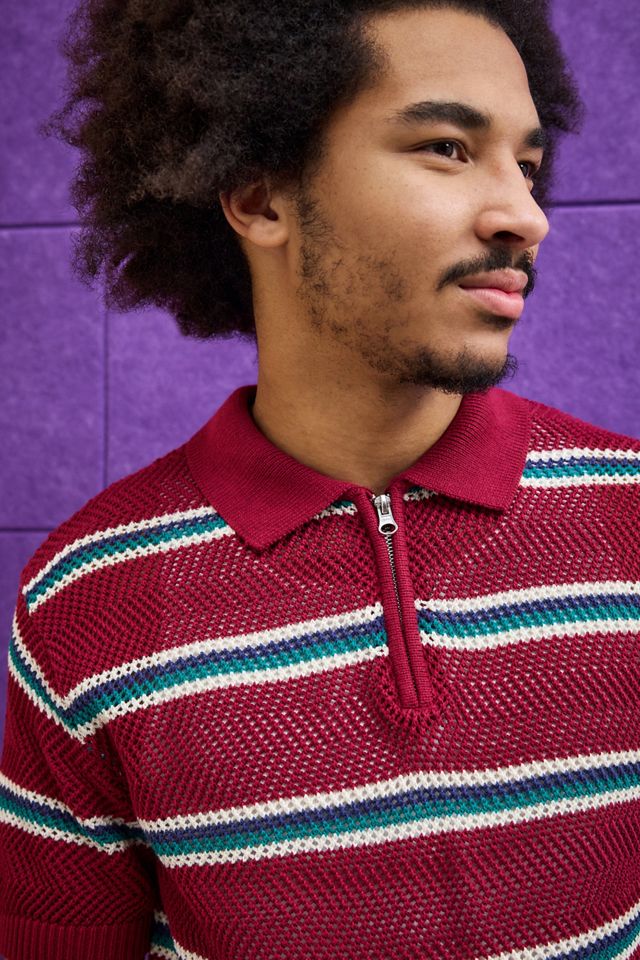 iets frans... Burgundy Stripe Mesh Polo Shirt #2