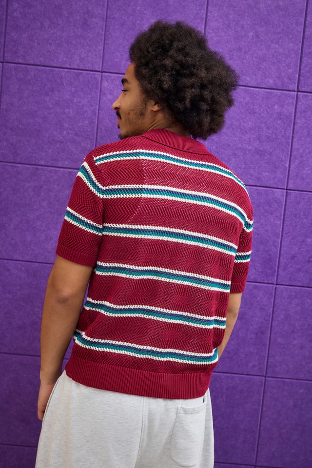 iets frans... Burgundy Stripe Mesh Polo Shirt #3