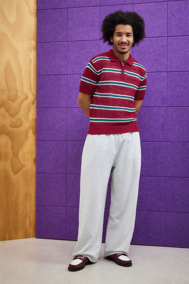 iets frans... Burgundy Stripe Mesh Polo Shirt #4