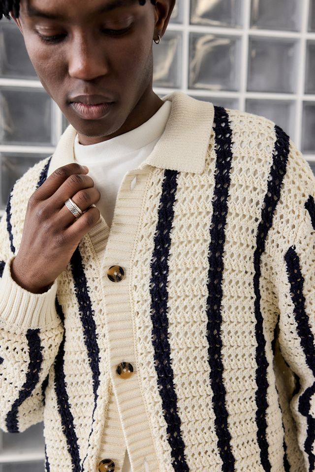 Loom Ecru Navy Knitted Cardigan #1